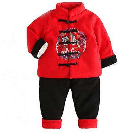 Mud Kingdom Bébé-Fille Tenues Soie Style Nouvel an Chinois Suit Toison Rouge 24 Mois