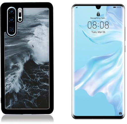 Funda compatible con Huawei P30 Pro olas donde Océano / Parte trasera de cristal con goma en los laterales. / TPU Antideslizante Antiarañazos Resistente a los golpes Protector Rígido Teléfon...