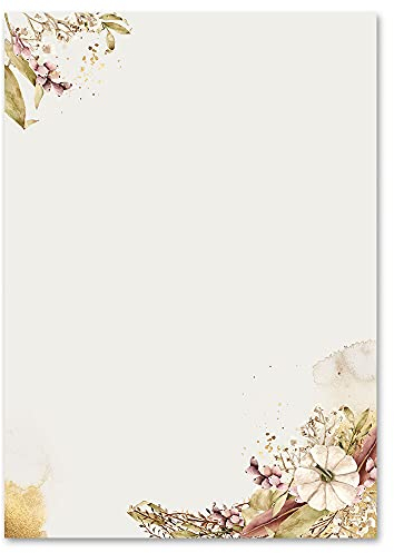 100 Blatt Briefpapier Blumen & Blüten, Jahreszeiten - Herbst HERBSTGARTEN - DIN A6 Format - Paper-Media