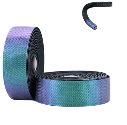 Bumlon Lot de 2 rouleaux de ruban adhésif pour guidon de vélo de route, cuir PU + EVA, violet dégradé cyan