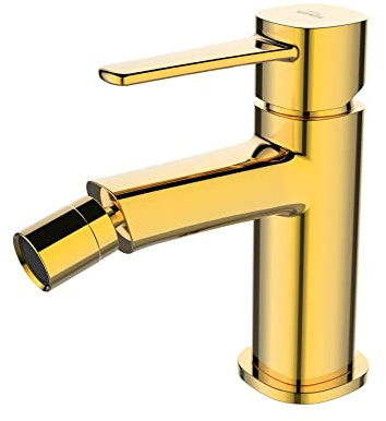 Invena Gold Brass Bidet Bathroom Faucet Single Lever Standing Modern Mixer Tap