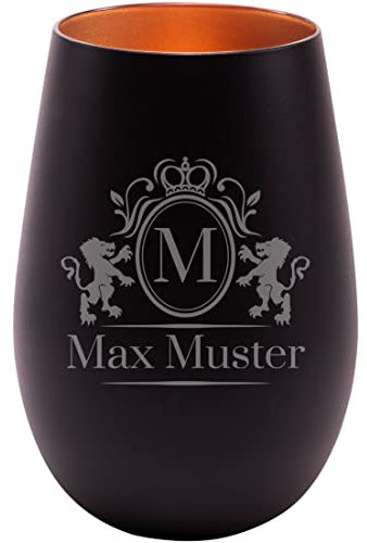 Manutextur Glas schwarz - Motiv Wappen 04 - graviert - personalisiert - persönliches Geschenk - schwarz/Bronze - MotivNr 5368