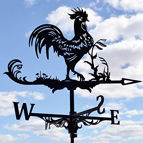 goodjinHH 01 Wetterfahne Hahn Wetterhahn,Retro Windrichtungsanzeiger aus Metall mit Fester Halterung,Wetterfahne Betreff Dach Deko,für Garten Gartenhaus Dach Terrasse Hof Ornament Schwarz