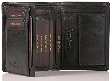MATADOR Geldtasche Herren Leder #VIGO mit edler Geschenk Box, Elegantes Portmonee Herren RFID Schutz, Luxus Geldbörse Leder Schwarz Viele Kartenfächer in Schwarz Nappa