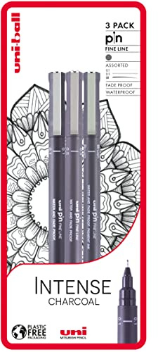 Uni-ball Intense Charcoal, 3 Stück uni-PIN Fineliner Zeichenstift, Dunkelgrau