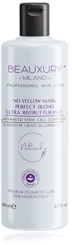 Beauxury Milano Maschera Antigiallo Ricostruzione da 500 ML alla Bava di Lumaca per Capelli Biondi Danneggiati - No Yellow Azione Riparatrice per Danni da Decolorazione