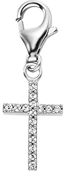 Engelsrufer Kreuz-Anhänger Charm aus Sterlingsilber mit Zirkonia in der Farbe Silber, Länge: 8,3cm, ERC-LILCROSS-ZI