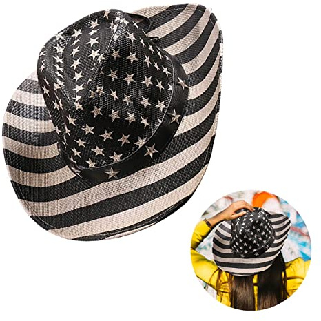 Bexdug Patriotic Hats, Flag Cowboy Hat, Vintage Stripe and Stars Flag Hat, Adjustable Straw Hat for Men and Women