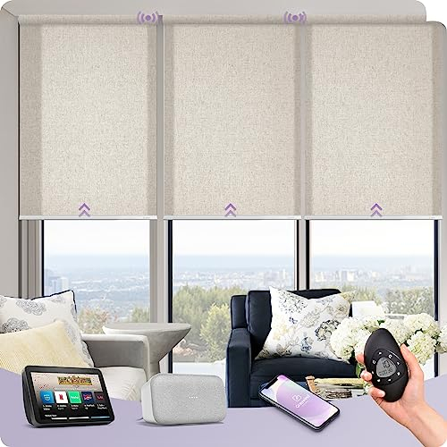 Graywind Elektrische Rollo Innen Lichtfilterung, nach Maß Wiederaufladbar Smart Fensterrollo, UV-Schutz Jalousien mit Fernbedienung, Motorisiert Rollo Kompatibel mit Alexa Google, Linen Beige