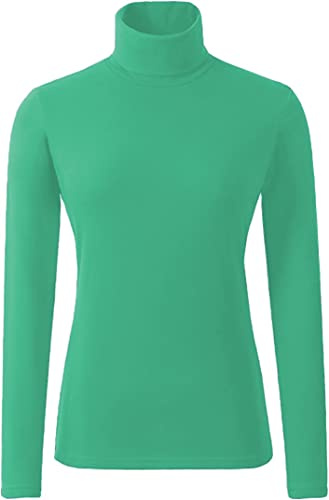 Mustwearit Ladies Polo Roll Neck Tops Long Sleeve Turtle Neck Plain Jumpers for Women Top T Shirts UK Plus Size 8 to 26. Jade Green