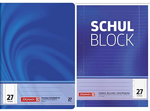 Brunnen 104572702 Schulheft A5 Vivendi (16 Blatt (32 Seiten), liniert, mit Rand, Lineatur 27) & 1052527 Schulblock/Notizblock (A4, 50 Blatt, liniert, mit Randlinien, Lineatur 27, 70 g/m²)