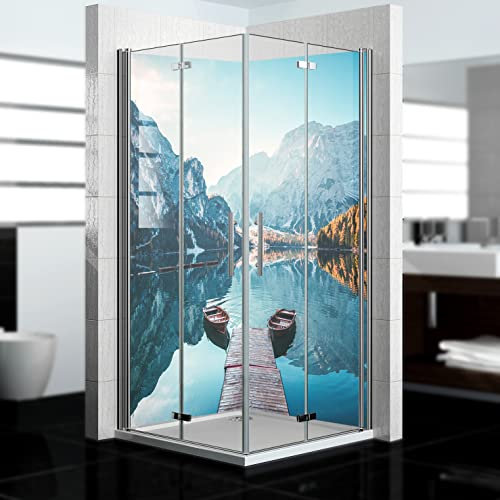 dedeco Eck-Duschrückwand wasserfest Motiv: Berg V4, 2 x 100x210 cm, als Badrückwand zum Fliesenersatz, als Dekorwand, Wandverkleidung und Duschplatte aus Aluminium - Made in Germany