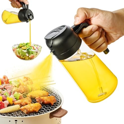 PARACITY Bottiglia dispenser per olio da cucina, spruzzatore per olio d'oliva 2 in 1 e dispenser di olio, flacone spray per olio da 500 ml, per cucina, barbecue, friggitrice ad aria, insalata, cottura