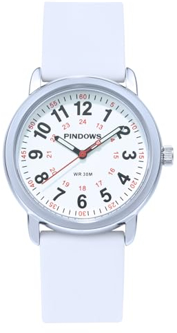 PINDOWS Analoge Quarzarmbanduhr von mit Silikonband für Damen, Junge Damen und Studierende; leicht ablesbar, wasserfest, Unisex-Armbanduhr, leuchtendes Zifferblatt.