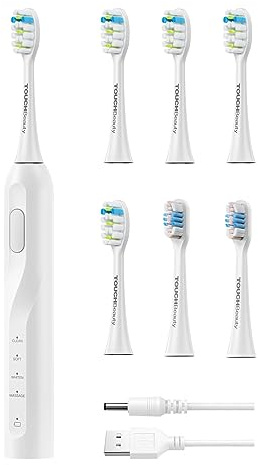Sonic Toothbrush - TOUCHBeauty elettrico Toothbrush con 6 teste, 4 modalità, timer (bianco)