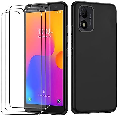 [4 in 1] Case Compatible with Alcatel 1B 2022 Cover with 3 Pack Tempered Glass Screen Protector for Alcatel 1B 2022, Slim Fit Soft TPU Shockproof Anti-Scratch Phone Case Cover - Clear