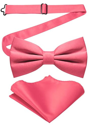 JEMYGINS Herren-Set aus Solider Mattierter Bifold-Fliege mit Einstecktuch,Rosa