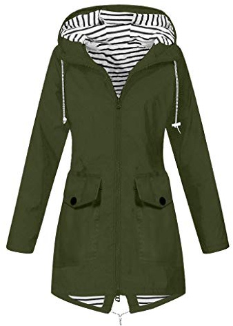 MJGkhiy Regenjacke für Damen, wasserdicht, Ripstop, Regenjacke für Damen, lange Kapuze, atmungsaktiv, sportlich, wasserdicht, sportlich, Winterjacke für Damen, grün, L