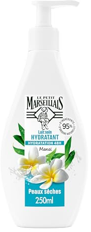 Le Petit Marseillais | Lait Soin Hydratant Monoï (flacon-pompe de 250 ml) – Lait hydratant pour peaux sèches avec 95% d'ingrédients d'origine naturelle – Lait corps pour 48h d’hydratation