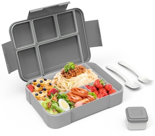 HOBUE Scatola per il pranzo dei bambini con scomparti-1330ml Bento Box per bambini, Scatola per la merenda per l'asilo, Scatola per la merenda a prova di versamento Scuola(Grigio)
