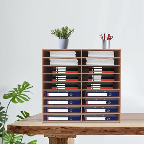 Estabeter 5mm 18-Fächer-Holz-Papierpost-Briefablage Sorter Office Desktop File Literature Organizer Klassenzimmer Vertical Magazine Storage Rack Kommerzieller Ladenbauordner | Goldene Eiche |