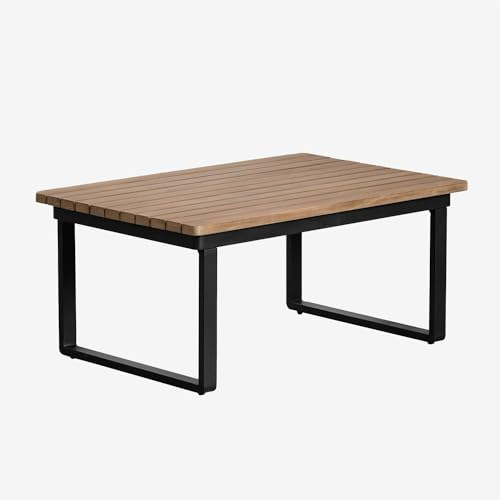 SKLUM Rechteckiger Garten-Couchtisch aus Aluminium und Akazienholz (90 x 60 cm) Giselle Schwarz