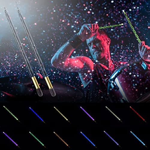 Anulely Baguettes de Batterie | Baguettes de Batterie Lumineuses à LED | 12 Baguettes à Changement de Couleur, Baguettes de Batterie LED Eclairées Pratique Musicale Professionnelle