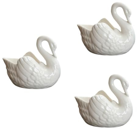 Unomor Vase 3 STK Kleiner Schwan Blumentopf Keramik Anlage Weiß Kaktus Links