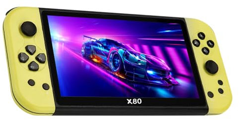 X80 Console de Jeu, Console de Jeu Rétro de 7 Pouces avec 10000 Jeux Intégrés, Prend en Charge 10 émulateurs et Une Extension de Carte TF de 128 Go, Jeu de Poche Multifonctionnel pour Enfants