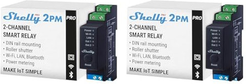 Shelly PRO 2PM Smart Relay, Controllo Energetico Intelligente con Misurazione di Potenza, WiFi/Bluetooth, Compatibile con Alexa e Google Home (Confezione da 2)