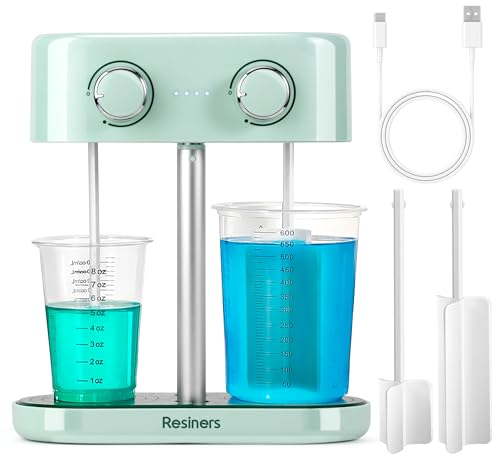 Resiners Miscelatore di Resina a Doppia Testa, Miscelatore di Epossidica Ricaricabile, velocità Continuamente Variabile e Minime Bolle, Palette Elettriche a Spirale in Silicone per Miscelazione