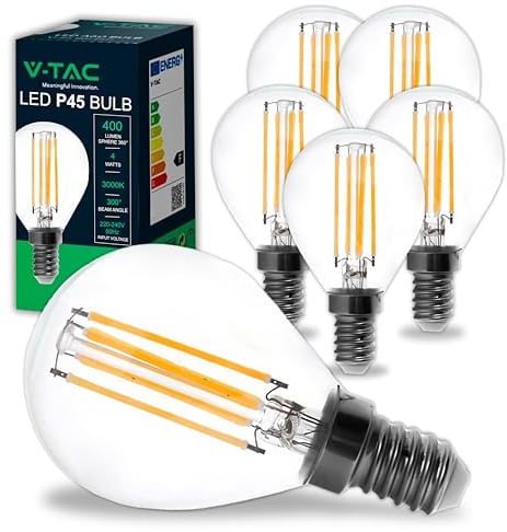 V-TAC 6x LED Glühbirne P45 Filament E14 4W (Entspricht 35W) – Warmweiß 400 Lumen - 6er Pack – Maximale Effizienz – Filament Deko – LED Glühlampen - Energiesparlampe - 3000K