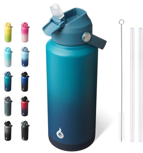 BJPKPK Water Bottle with Straw Lid, 32oz Vacuum Insulated Water Bottles, Metal Stainless Steel Thermos for Sports, Travel, BPA Free Leak Proof Thermos, Cups, Flasks, Tumblers,Vast
