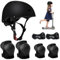 Riisoyu 7 Pcs Sets de Protection Rollers, Equipement de Protection Enfant Ensemble Genouillères Coudières protège-Poignets avec Casque Vélo Enfant Réglable pour Skateboard Cyclisme, Noir