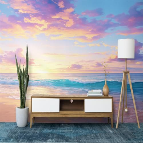 Fototapete Strand mit Meerblick Tapete 350 x 256 cm (B x H), Bunt Vlies Wanddeko Vliestapete Wandtapete Dekoration Study Zimmer Wohnzimmer Restaurant Cafe Kinderzimmer