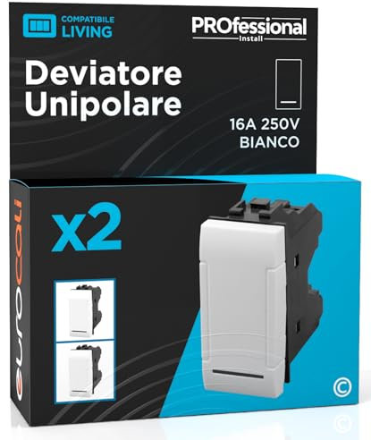 Deviatore Unipolare di Corrente 16A 250V Compatibile con BTicino Livinglight a Incasso da Muro Frutti Elettrici Colore Bianco - Confezione da 2