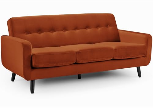 WeDoSofas Oslo 3 Seater Compact Padded Cushions Sofa in Rust Velvet Fabric | W180 x D80 x H80 cm, 3 Couch for Modern Living Rooms, Bedrooms & Open Plan Spaces, Velvet Fabric