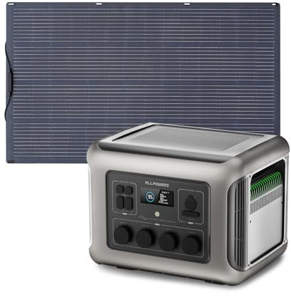 ALLPOWERS R2500 Station électrique portable 2016Wh avec contrôleur MPPT, batterie LiFeP04, générateur solaire avec panneau solaire flexible 200W IP68 étanche, Chargement rapide, camping-car, jardin