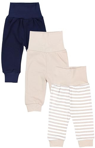TupTam Baby Mädchen Lange Pumphose 3er Pack, Farbe: Streifen Beige/Beige/Dunkelblau, Größe: 74