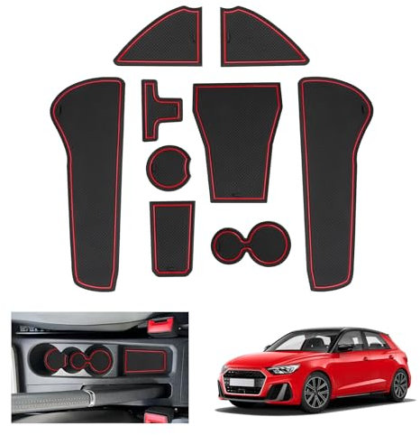 GAFAT Compatible avec Audi A1 GB 2019-2024 2025 Tapis Antidérapant, A1 GB Sportback 2024 Tapis en Caoutchouc pour Console Centrale, Porte-Gobelet, Couture de Porte, A1 GB Accessoires (Rosso)