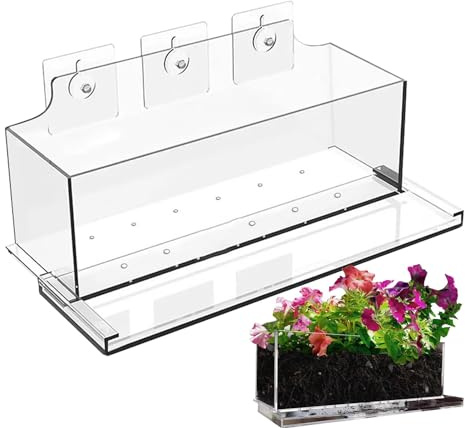 Macetas De Ventana - Macetas De Acrílico Transparentes, Macetas Con Bandejas | Jardineras Sin Instalación Sin Perforación, Maceta De Jardín Moderna Con Orificios De Drenaje, Macetas De Acrílico