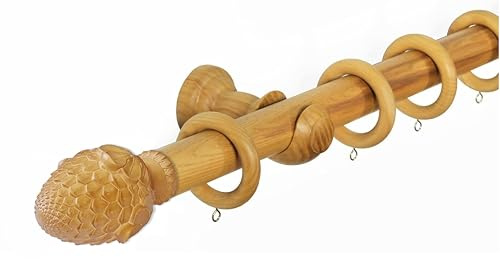 Lister Cartwright 33 mm Artichoke Ball Wood Curtain Poles Fixed Length Premium Quality Curtain Pole Wooden Beautiful Design Rubber Wooden Finials, Honey Oak (Artichoke) 400 cm