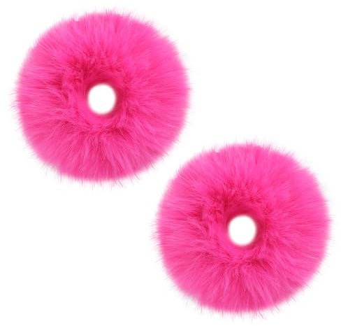 2 Stück Pompom Haargummi Scrunchie Dicke Elastische Haargummis Damen Niedliches Plüsch Fuzzy Haargummis Pferdeschwanz Clip Plüsch Zopfgummis Haarschmuck für Mädchen Cosplay Halloween (Rosarot)