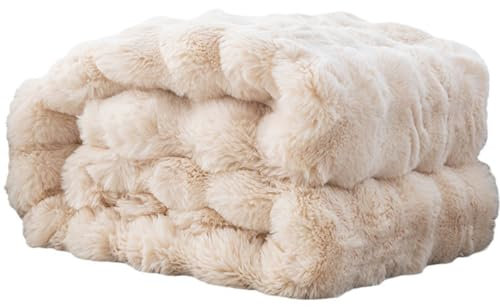 Luxuriöse Aprikosenfarbene Kunstfell-Überwurfdecke, Wendbar, Dicke, Warme Felldecke, Doppelseitige Flauschige Blasendecke for Sofa, Stuhl, Schlafzimmer, Wohnzimmer(100x160cm)