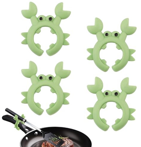 4pcs Crab Spatula Holders, Silicone Pot Utensil Holder Cute Heat Resistant Crab Utensil Rest Practical Crab Spoon Holder Adjustable Crab Utensil Holder for Kitchen Supplies Cooking Gifts (Green)
