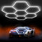 Hexagon Garage Light: Higher Brightness Lumens LED Honeycomb Ceiling Light, 7 Grids Systems 6500K,2.55x2.44m Grid Lighting for Garages, Gym, Car Detailing Shop,Auto Beauty Shop,Shopping malls (7-HEX)