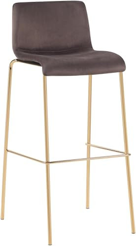 CLP Tabouret de Bar Hoover revêtement Velours I Chaise de Bar avec Dossier et Repose-Pieds I avec Structure métallique Aspect Or, Couleur:Marron