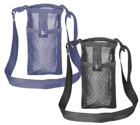 Bojueshaw 2pcs Mesh Water Bottle Holder with Adjustable Strap,Nylon Carrier Bag,Portable Water Bottle Sleeve for Hiking,Walking,Camping,Travel