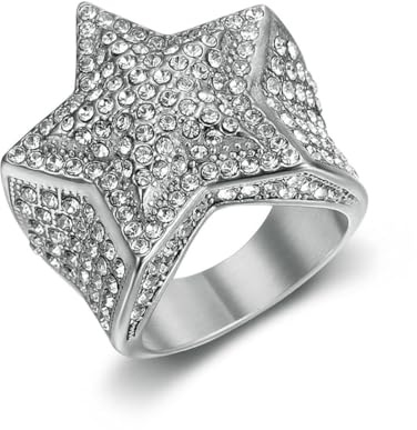 fycouyee Hip-Hop Mode Luxus Ring Persönlichkeit Titan Stahl Diamant Stern Ring