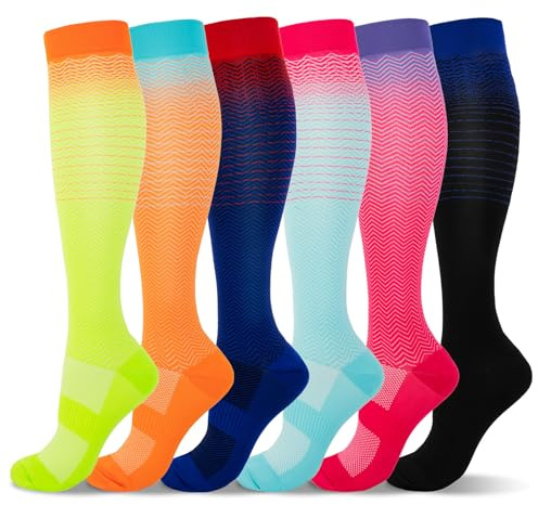 LEOSTEP Kompressionsstrümpfe für Männer und Frauen (6 Paar) – Kompressionssocken für Alltag, Reise, Büro, Sport, Laufen und längeres Tragen – Atmungsaktiv und Bequem